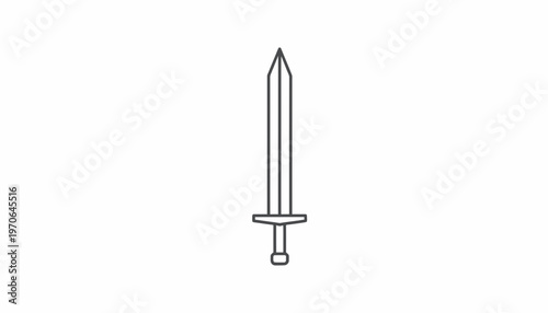 Simple Line Art Icon of a Medieval Sword, Isolated on White Background