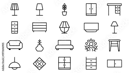 A uniform and featureless black background occupies the rectangular space of this image serving as a template for furniture design icons.