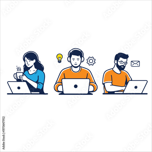 Remote Work Laptop Vector – Freelancers Working Online from Home