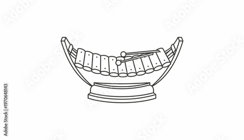 Outline Drawing of a Traditional Thai Xylophone (Ranat Ek) with Mallets on a Stand