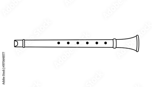 Outline of a simple recorder instrument with finger holes and flared bell, isolated on white background