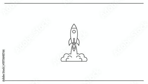 Minimalist rocket launch icon with smoke trail on white background, symbolizing startup and success