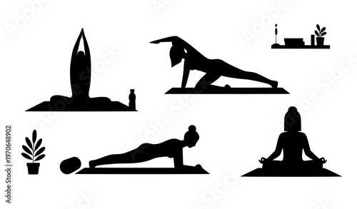 Yoga at Home Woman Fitness Minimal Flat Vector Illustration