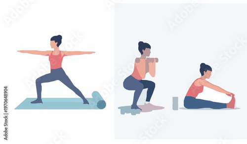 Woman Indoor Fitness Workout Yoga Healthy Lifestyle Vector Illustration