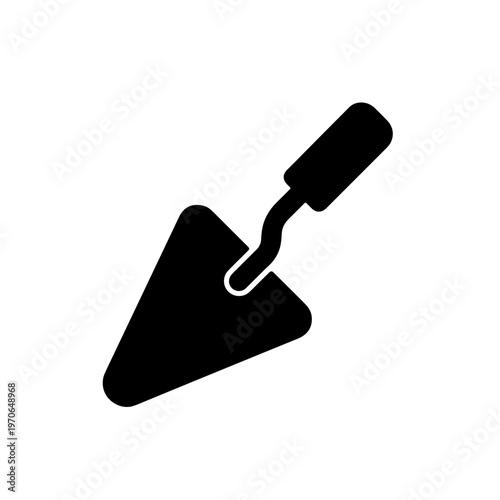 Black Flat Mason Trowel Icon with Handle for Bricklaying Plastering and Construction Work