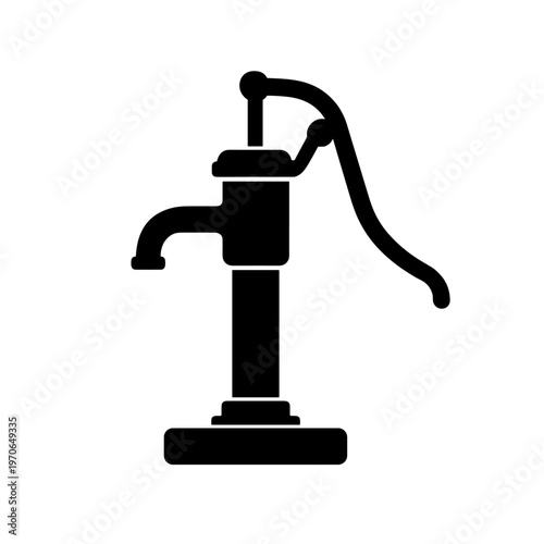 Black Flat Hand Water Pump Icon with Straight Spout and Handle for Agriculture and Well Use