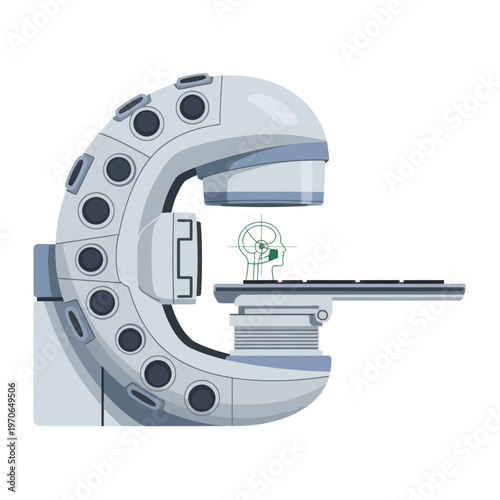 Gamma Knife Radiosurgery Machine Vector Illustration, Medical Stereotactic Brain Tumor Treatment Equipment for Oncology and Neurosurgery Clinical Procedures