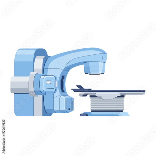 Linear Accelerator Medical Device Vector Illustration for Cancer Radiation Therapy Treatment Planning and Oncology Hospital Equipment