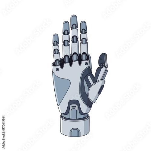 Mechanical Robotic Hand Vector Illustration, Futuristic Cybernetic Prosthetic Arm Design, Advanced Artificial Intelligence Technology Concept, Isolated White Background