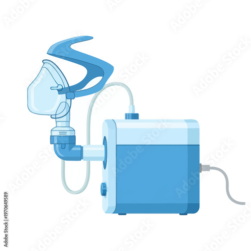 Medical Nebulizer Device with Face Mask Vector Illustration for Respiratory Therapy Treatment and Asthma Management Isolated on White Background