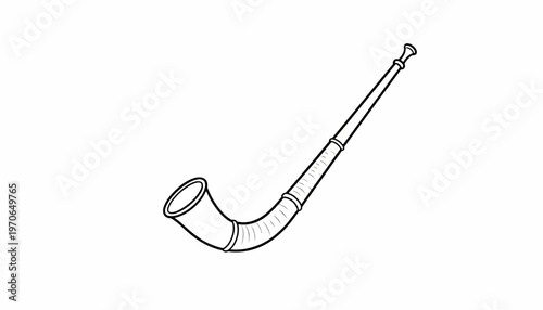 Line Art Illustration of a Traditional Alphorn, Swiss Musical Instrument