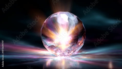 Crystal sphere reflecting light in a mystical setting