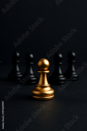 Gold Pawn Standing Out from the Crowd