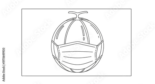 Melon Wearing Face Mask - Line Art Illustration