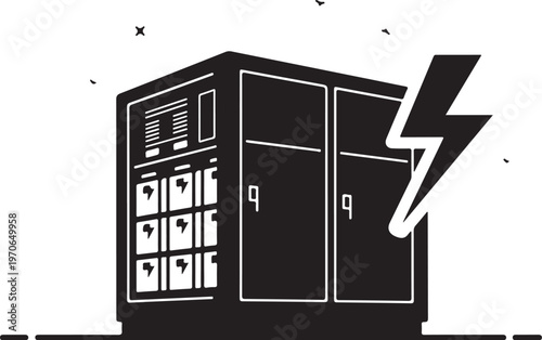 Electric panel, circuit breaker box, black vector icon, power distribution unit