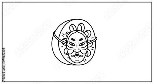 Japanese Noh Mask Icon, Traditional Art Symbol, Cultural Heritage Graphic