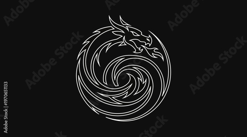 Mystical Dragon Crest on Black Background