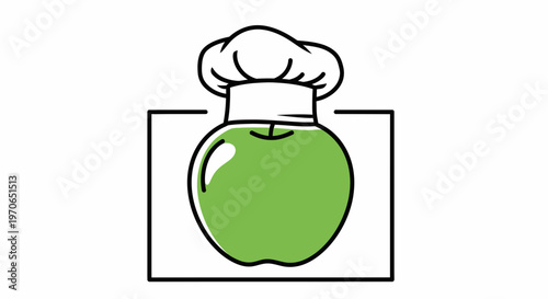 Green Apple with Chef Hat Icon, Healthy Food and Culinary Concept