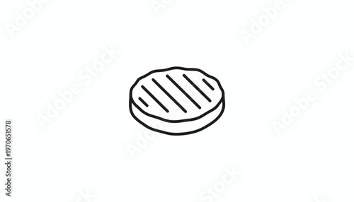 Grilled Burger Patty Icon, Simple Line Art, Isolated on White Background