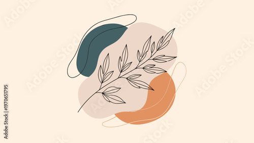 Elegant abstract art featuring a delicate branch outline over layered organic shapes in muted tones for modern interior decor projects.