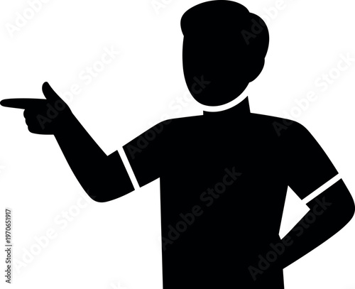 Man pointing sideways silhouette minimal black vector illustration for direction guidance instruction communication user interface icon and presentation concept use