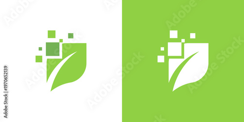 Dual meaning logo combining leaf and digital technology elements, symbolizing eco-innovation, sustainable technology, green digital transformation