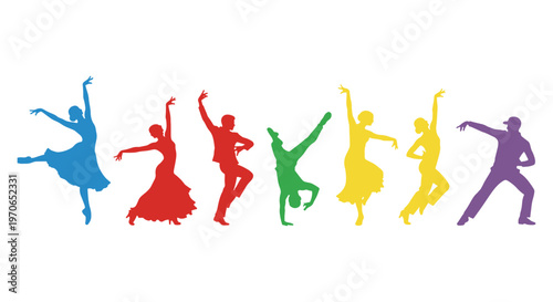 Colorful Dancing People Silhouette Set - Celebration Party Vector Collection