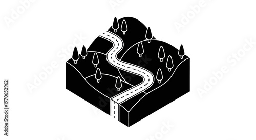 Black and white road landscape illustration.