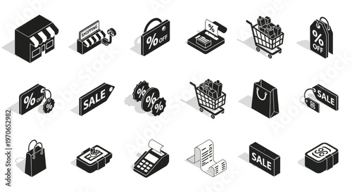 Black and white shopping icons set.