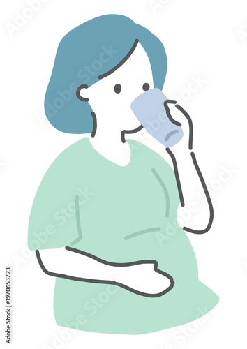 水を飲む妊婦　水分補給　ベクターイラスト