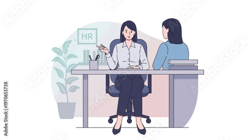 HR manager interviewing a candidate in an office setting, professional meeting