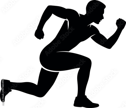 Sprinter running silhouette dynamic minimal black vector illustration for speed training athletics competition fitness and active lifestyle concept use