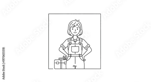 Female Plumber with Toolbox, Confident Woman in Overalls, Skilled Worker, DIY, Home Repair