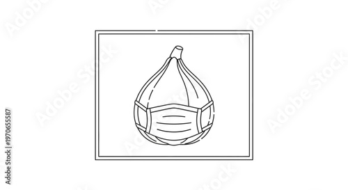 Fig Wearing Medical Face Mask - Line Art Illustration