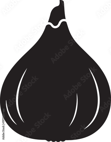 Black silhouette of a single fig fruit simple vector illustration for healthy eating and food concepts isolated on white background