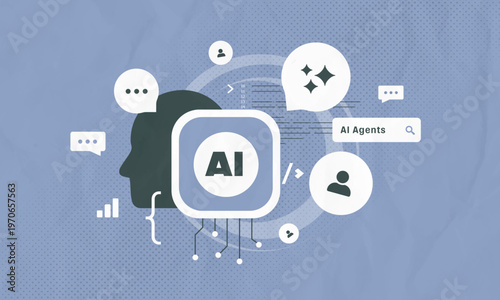 AI agents deliver autonomous intelligence, conversational capabilities, machine learning integration, business automation. Agentic ai 2026 trends, digital innovation strategy vector illustration