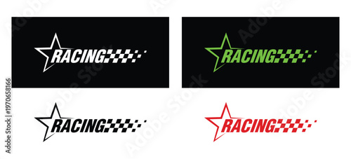 Racing logo set with star and checkered flag elements