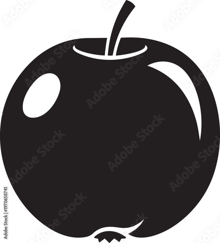 Simple black silhouette of an apple a classic fruit symbol for healthy eating food and education isolated on a white background