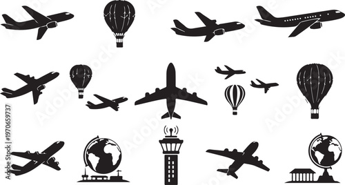 Air Travel Icons and Silhouettes Collection for Designers and Developers
