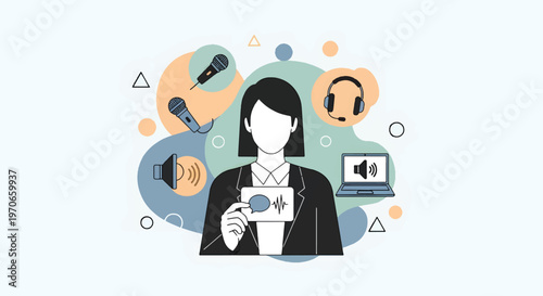 A modern woman is actively engaged in creating a video recording in a studio with various equipment and accessories.