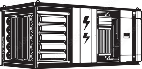 Industrial electrical cabinet, vector illustration, black and white, technical drawing, power distribution unit