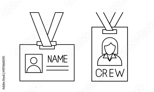 Professional identification card and crew name badge set for event staff and employee.Editable stroke, Vector illustration, Line art Icon, Symbols.