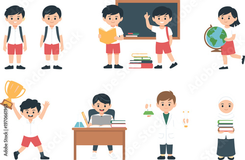 Diverse school students cartoon characters set, education learning and back to school concept isolated vector