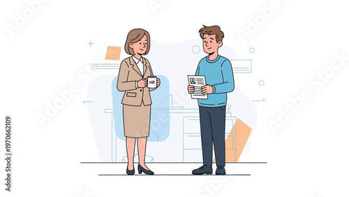 Job Interview: HR Manager Meets Candidate with Resume in Office