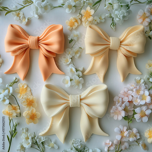Elegant peach and cream sugar paste bows for decorating