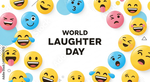 Colorful emojis celebrating world laughter day with joyful smiling faces