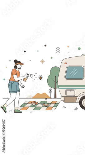 Woman Repelling Insects Near RV Campsite Adventure Outdoor Fun
