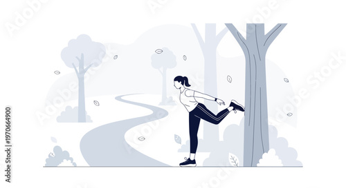 Woman Practicing Yoga In A Serene Autumn Park Setting