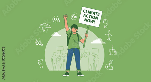 Young Activist Demands Climate Action Now With Protest Sign