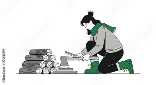 Wood Chopping Preparation For Winter Cozy Season And Firewood Stacking